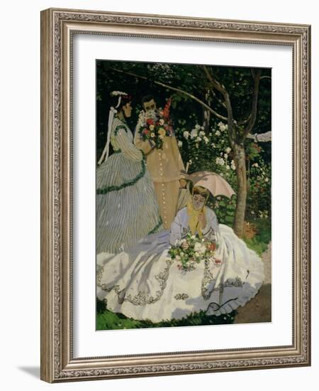 Women in the Garden, Detail of a Seated Woman with a Parasol, 1867-Claude Monet-Framed Giclee Print