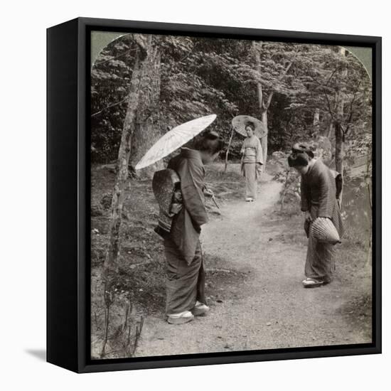 Women in the Kinkaku-Ji Temple Garden, Kyoto, Japan, 1904-Underwood & Underwood-Framed Premier Image Canvas