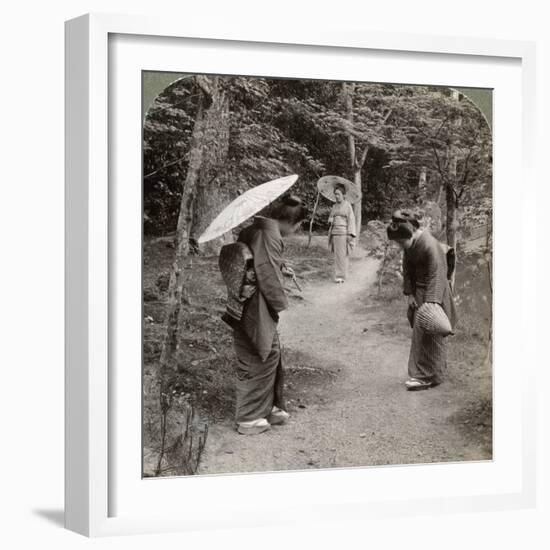 Women in the Kinkaku-Ji Temple Garden, Kyoto, Japan, 1904-Underwood & Underwood-Framed Photographic Print