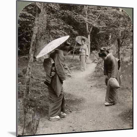 Women in the Kinkaku-Ji Temple Garden, Kyoto, Japan, 1904-Underwood & Underwood-Mounted Photographic Print