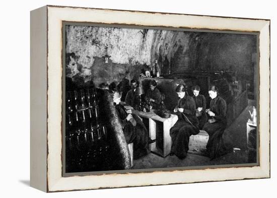 Women Knitting in a Wine-Cellar in a 'Much Bombarded' Rheims-null-Framed Stretched Canvas