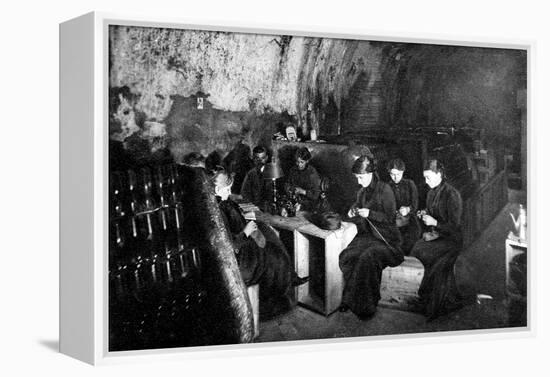 Women Knitting in a Wine-Cellar in a 'Much Bombarded' Rheims-null-Framed Stretched Canvas