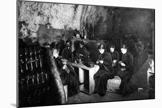 Women Knitting in a Wine-Cellar in a 'Much Bombarded' Rheims-null-Mounted Art Print
