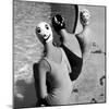Women Modeling Bathing Caps with Faces on Them-Ralph Crane-Mounted Photographic Print