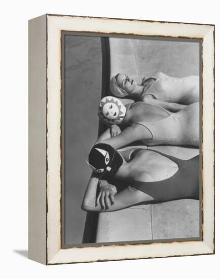 Women Modeling Bathing Caps with Faces on Them-Ralph Crane-Framed Premier Image Canvas