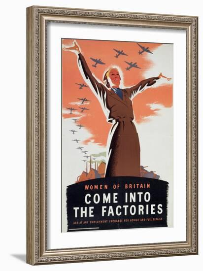 "Women of Britain Come into the Factories", Propaganda Poster, C.1940-null-Framed Giclee Print