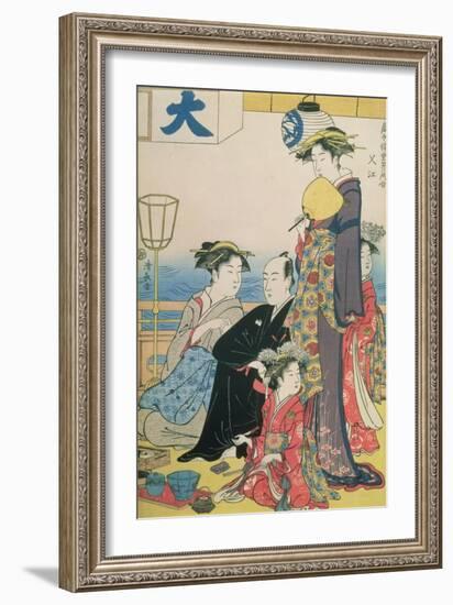Women of the Gay Quarters, Right Hand Panel of a Diptych (Colour Woodblock Pring)-Torii Kiyonaga-Framed Giclee Print