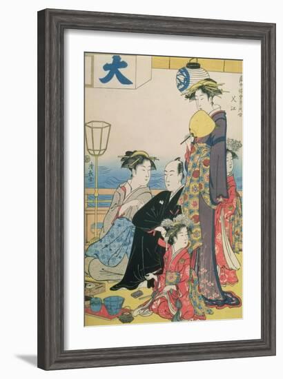 Women of the Gay Quarters, Right Hand Panel of a Diptych (Colour Woodblock Pring)-Torii Kiyonaga-Framed Giclee Print