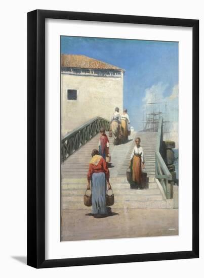 Women on a Bridge in Venice-Vincenzo Cabianca-Framed Art Print