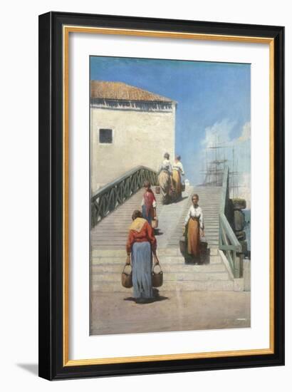 Women on a Bridge in Venice-Vincenzo Cabianca-Framed Art Print