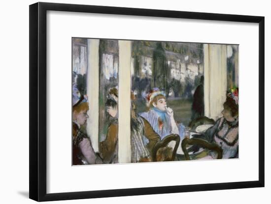 Women on a Cafe Terrace, 1877 (Pastel on Monotype)-Edgar Degas-Framed Giclee Print