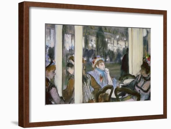 Women on a Cafe Terrace, 1877 (Pastel on Monotype)-Edgar Degas-Framed Giclee Print