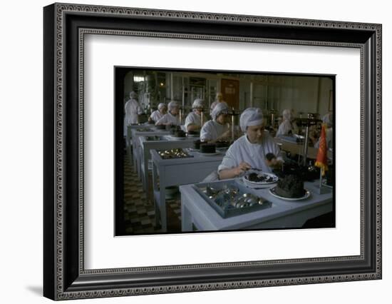 Women Packing Caviar Into Glass Jars for Export at Astrakhan Fish Complex Processing Plant-Carl Mydans-Framed Photographic Print