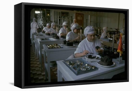 Women Packing Caviar Into Glass Jars for Export at Astrakhan Fish Complex Processing Plant-Carl Mydans-Framed Premier Image Canvas