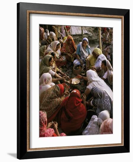 Women Performing Puja on the River Front, Varanasi (Benares), Uttar Pradesh State, India-John Henry Claude Wilson-Framed Photographic Print