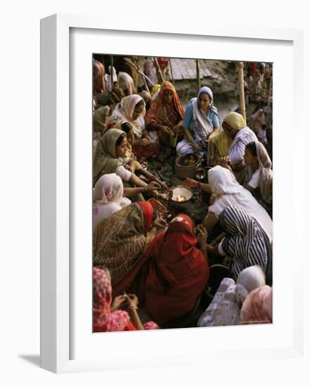 Women Performing Puja on the River Front, Varanasi (Benares), Uttar Pradesh State, India-John Henry Claude Wilson-Framed Photographic Print