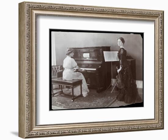 Women Playing a Player Piano and a Violin, New York, 1907-Byron Company-Framed Giclee Print