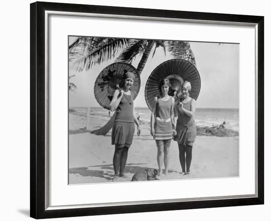 Women Pose in Bathing Suits at an American East Coast Beach Between 1910-1920-null-Framed Photo