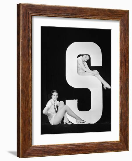 Women Posing with Huge Letter S-Everett Collection-Framed Photographic Print