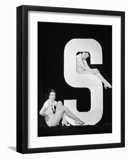 Women Posing with Huge Letter S-Everett Collection-Framed Photographic Print