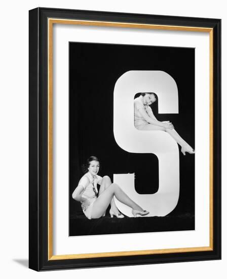 Women Posing with Huge Letter S-Everett Collection-Framed Photographic Print