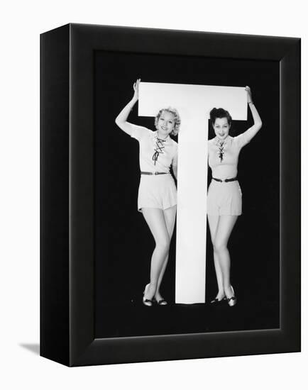 Women Posing with Huge Letter T-Everett Collection-Framed Premier Image Canvas