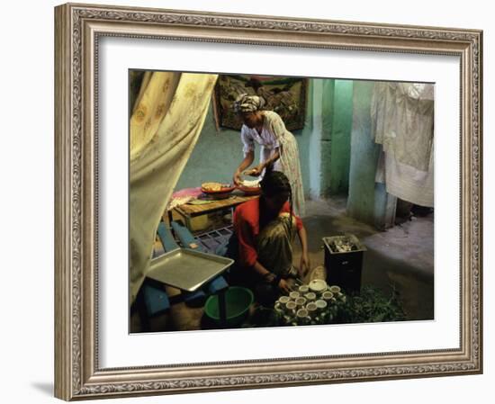 Women Preparing Food and Drink for Coffee Ceremony, Abi Adi Village, Tigre Region, Ethiopia, Africa-Bruno Barbier-Framed Photographic Print