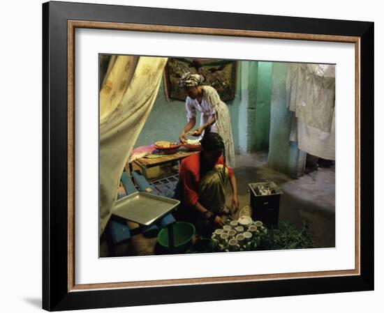 Women Preparing Food and Drink for Coffee Ceremony, Abi Adi Village, Tigre Region, Ethiopia, Africa-Bruno Barbier-Framed Photographic Print