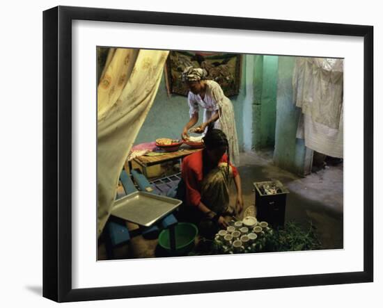 Women Preparing Food and Drink for Coffee Ceremony, Abi Adi Village, Tigre Region, Ethiopia, Africa-Bruno Barbier-Framed Photographic Print