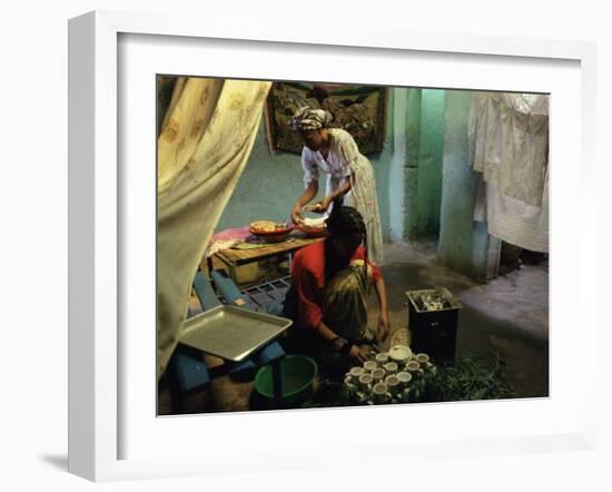 Women Preparing Food and Drink for Coffee Ceremony, Abi Adi Village, Tigre Region, Ethiopia, Africa-Bruno Barbier-Framed Photographic Print