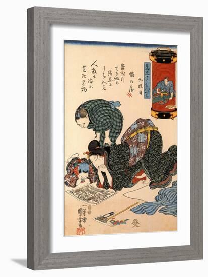 Women Reading a News Paper-Kuniyoshi Utagawa-Framed Giclee Print