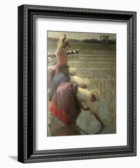 Women Rice Harvesters in the Paddy Field-Angelo Morbelli-Framed Art Print