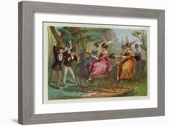 Women Riding Bicycles-null-Framed Giclee Print