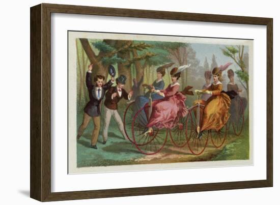 Women Riding Bicycles-null-Framed Giclee Print