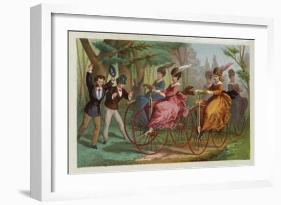 Women Riding Bicycles-null-Framed Giclee Print