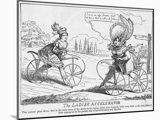 Women Riding Dandy Horse Bicycles-null-Mounted Giclee Print