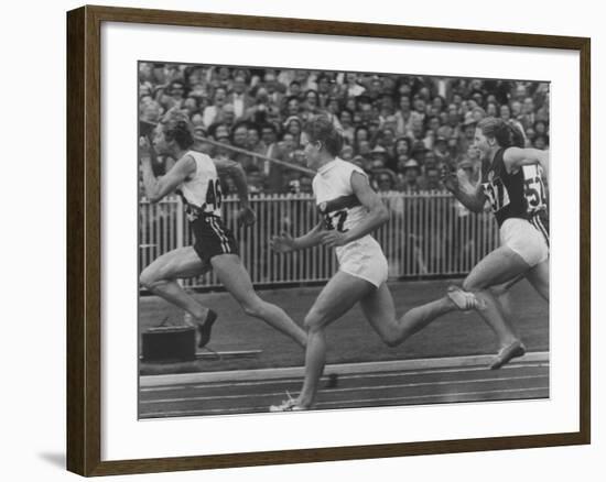 Women Runners Competing at the Olympics-null-Framed Premium Photographic Print