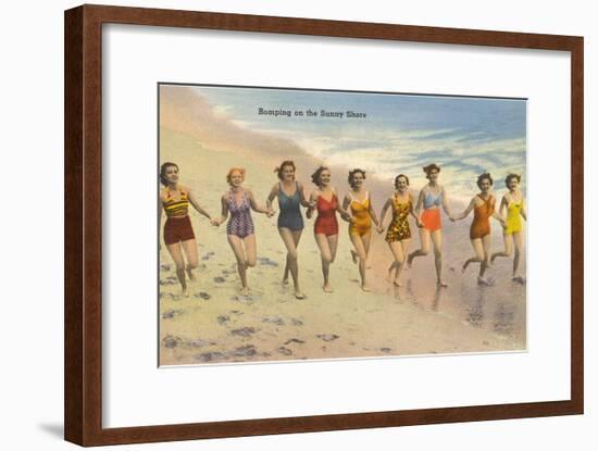 Women Running on Beach-null-Framed Art Print