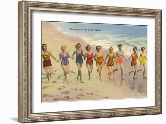 Women Running on Beach-null-Framed Art Print