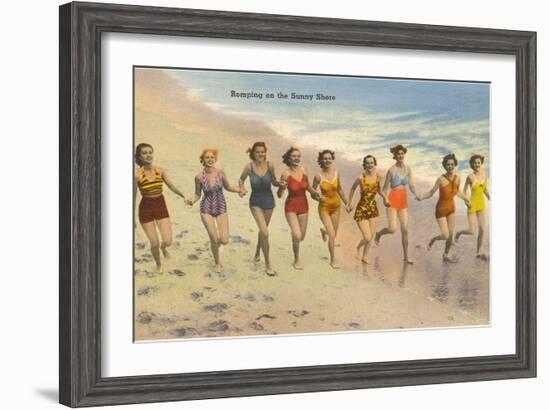 Women Running on Beach-null-Framed Art Print