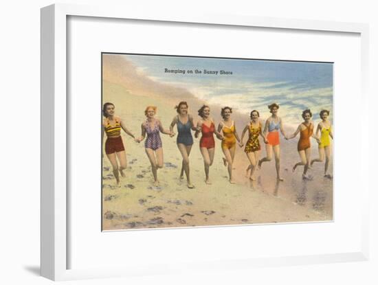 Women Running on Beach-null-Framed Art Print