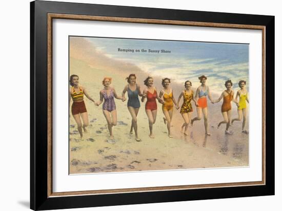 Women Running on Beach-null-Framed Art Print