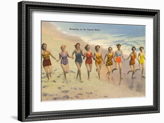 Women Running on Beach-null-Framed Art Print