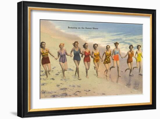 Women Running on Beach-null-Framed Art Print