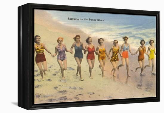 Women Running on Beach-null-Framed Stretched Canvas