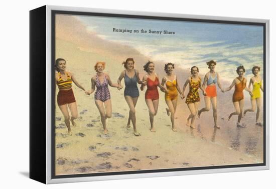Women Running on Beach-null-Framed Stretched Canvas