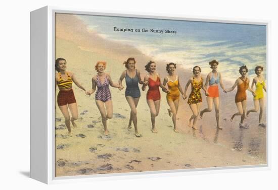 Women Running on Beach-null-Framed Stretched Canvas