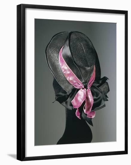 Women's Black Florence Straw Hat with Pink Satin and Velvet Double Ribbon, Early 1900-null-Framed Giclee Print