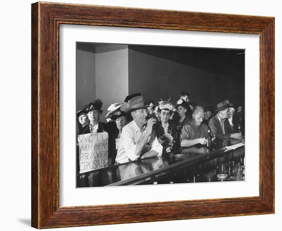 Women's Christian Temperance Union Members Invading Bar While Customers Remain Indifferent-Peter Stackpole-Framed Photographic Print
