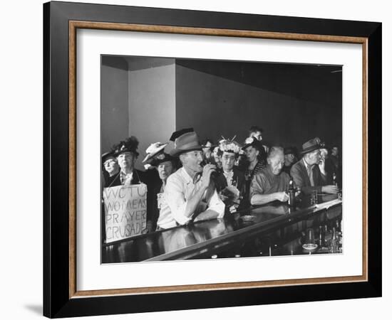 Women's Christian Temperance Union Members Invading Bar While Customers Remain Indifferent-Peter Stackpole-Framed Photographic Print